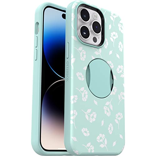 OtterBox iPhone 14 Pro (Only) OtterGrip Symmetry Series Case - POPPIES BY THE SEA (Blue), built-in grip, sleek case, snaps to MagSafe, raised edges protect camera & screen