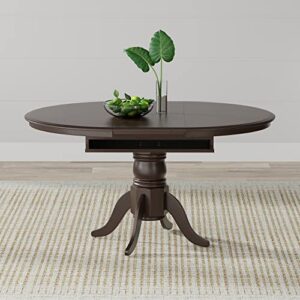 glenwillow home single pedestal butterfly leaf dining table with self-storing leaf in dark walnut