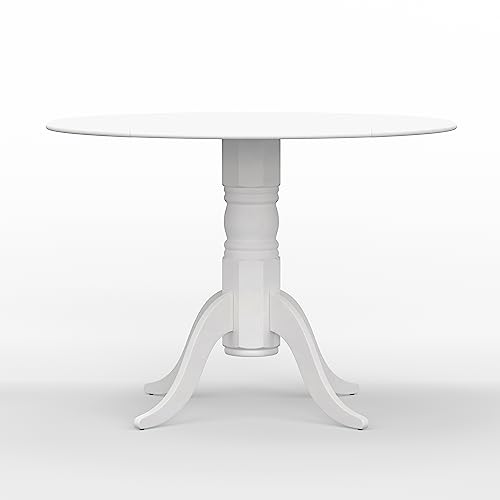 Glenwillow Home 42” Solid Wood Pedestal Base Double Drop Leaf Dining Table in White