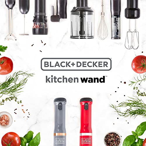 BLACK+DECKER Kitchen Wand Cordless Immersion Blender, 3 in 1 Multi Tool Set, Hand Blender with Charging Dock, Whisk, and Chopper, Red (BCKM1013K06)