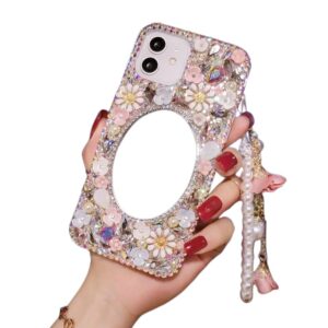 redecarie for Galaxy Note 10 Plus Bling Diamond Rhinestone Mirror Case,Women Girls Cute 3D Glitter Shiny Sparkle Protective Floral Phone Case with Lanyard for Samsung Galaxy Note 10 Plus