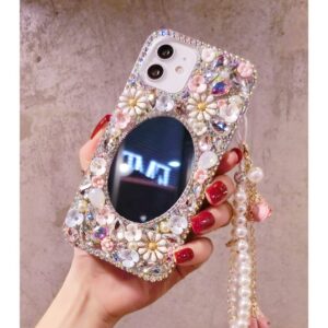 redecarie for Galaxy Note 10 Plus Bling Diamond Rhinestone Mirror Case,Women Girls Cute 3D Glitter Shiny Sparkle Protective Floral Phone Case with Lanyard for Samsung Galaxy Note 10 Plus