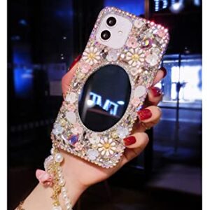 redecarie for Galaxy Note 10 Plus Bling Diamond Rhinestone Mirror Case,Women Girls Cute 3D Glitter Shiny Sparkle Protective Floral Phone Case with Lanyard for Samsung Galaxy Note 10 Plus