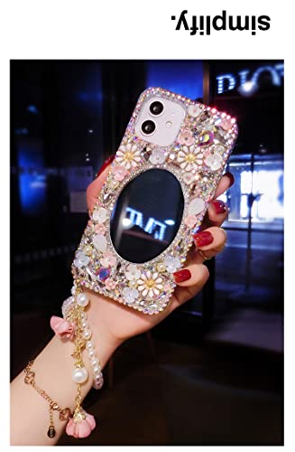 redecarie for Galaxy Note 10 Plus Bling Diamond Rhinestone Mirror Case,Women Girls Cute 3D Glitter Shiny Sparkle Protective Floral Phone Case with Lanyard for Samsung Galaxy Note 10 Plus