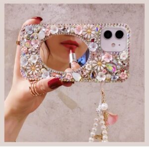 redecarie for Galaxy Note 10 Plus Bling Diamond Rhinestone Mirror Case,Women Girls Cute 3D Glitter Shiny Sparkle Protective Floral Phone Case with Lanyard for Samsung Galaxy Note 10 Plus