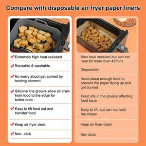 BYKITCHEN Air Fryer Silicone Liners for Ninja Dual Air Fryer 10 QT, Set of 2, Rectangular Silicone Air Fryer Liners Compatible with Ninja DZ401/DZ550, Double Air Fryer Accessories