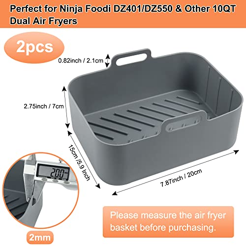 BYKITCHEN Air Fryer Silicone Liners for Ninja Dual Air Fryer 10 QT, Set of 2, Rectangular Silicone Air Fryer Liners Compatible with Ninja DZ401/DZ550, Double Air Fryer Accessories