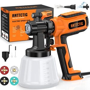 anttctig paint sprayer, 700w high power hvlp spray gun with 4 copper nozzles, 3 patterns, electric paint gun with cleaning&blowing function for home interior exterior, furniture, fence, walls, cabinet