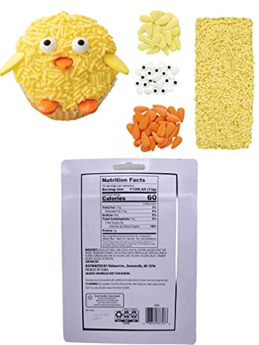 Spring Chick Cupcake Decorating Kit for ADORABLE Baby Chick Cupcakes! White Cake Mix, Vanilla Frosting, White Cupcake Liners and Candy Eyes, Orange Candy Beak, Yellow Candy Wings and Yellow Sprinkles. Cute Easter Spring Cupcake Decorations for Family, Kid