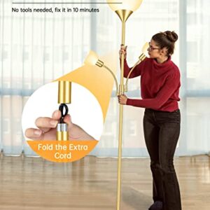 Gold Floor Lamps for Living Room, Bright Standing Lamp, 70.5" Tall Pole Lamp with 3 Lights, Modern Torchiere Tree Floor Lamp, Rotate Switch, 2700K LED Beads, 50,000hrs Lifespan,Corner Lamp for Bedroom