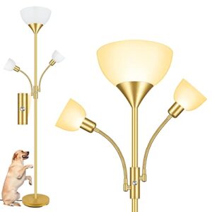 gold floor lamps for living room, bright standing lamp, 70.5" tall pole lamp with 3 lights, modern torchiere tree floor lamp, rotate switch, 2700k led beads, 50,000hrs lifespan,corner lamp for bedroom