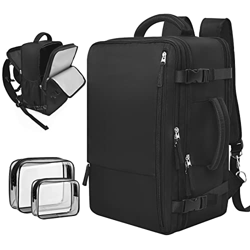 Rinlist Carry-on Backpack for Men Women, Black Travel Backpack Flight Approved, Anti Theft Casual Daypack, Weekender Backpack for Hiking Sport Gym College, Travel Essentials Must Haves