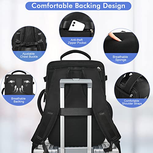 Rinlist Carry-on Backpack for Men Women, Black Travel Backpack Flight Approved, Anti Theft Casual Daypack, Weekender Backpack for Hiking Sport Gym College, Travel Essentials Must Haves
