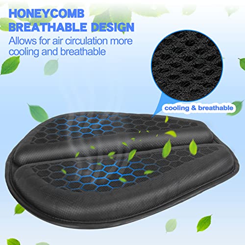 WDG Motorcycle Seat Cushion Pad 3D Honeycomb High Elasticity Gel Material Comfortable Breathable Shock Absorption for Long Rides Seat Cushion Motorcycle Accessories-Black