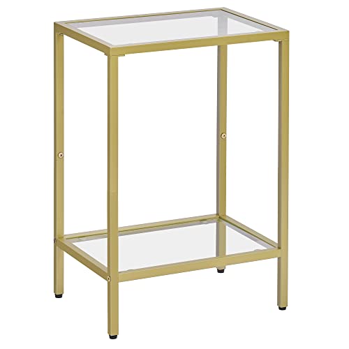 HOMSHO 2-Tier Side Table, End Tables with Tempered Glass, Nightstands with Storage Shelves, Slim Sofa Table for Living Room, Bedroom (1, Golden)