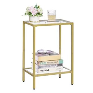 homsho 2-tier side table, end tables with tempered glass, nightstands with storage shelves, slim sofa table for living room, bedroom (1, golden)