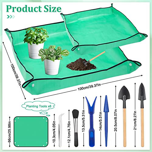 Plant Repotting Mat for Garden, 2 Pcs Waterproof Potting Mat Foldable Indoor Plant Mat Portable Square Gardening Mat Potting Tray with 6 Pcs Mini Garden Tools Set for Plant Lovers Gardening Gifts