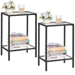 homsho side tables set of 2, end tables with tempered glass, 2-tier nightstands with storage shelves, slim sofa table for living room, bedroom (2, black)