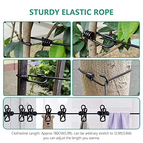 Travel Clothesline,Retractable Clothesline,Travel with Retractable Portable Clothesline (Including 2 Compressible Towels) 12 clothespins, Suitable for Indoor and Outdoor, Outdoor Camping use (Black)