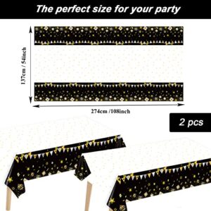 24 Guests 50th Wedding Anniversary Party Supplies, Gold Black Tablecloth Plates Napkins Forks Set for 50th Wedding Anniversary Party, Disposable Tableware Decorations Party Decorations Favors