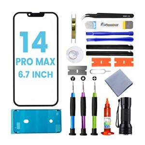 tpyag for iphone 14 pro max screen replacement, glass replacement for iphone 14 pro max 6.7 inch, screen repair kit with waterproof adhesive(no oled & touch digitizer)