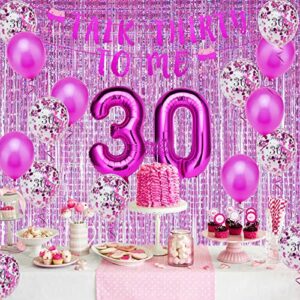 30th Birthday Decorations for Women, Hot Pink 30 Birthday Decorations for Her, Talk Thirty to Me Banner,Crown, Sash, Cake Topper and Number Balloon, 30th Birthday Party Supplies for Women