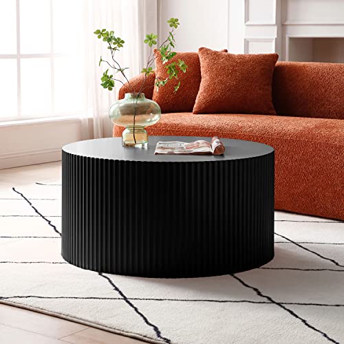 kevinplus Black Modern Nesting Coffee Table Set of 2 Round Side Table End Table for Living Room, Wood Circle Drum Coffee Table Contemporary Living Room End Table, Matte Black