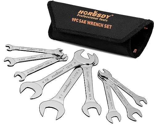 HORUSDY Thin Wrenches Set | Metric | 10-Piece | Including 5.5mm to 27mm | Bike Wrench Set | Thin Open End Wrench Set with Rolling Pouch