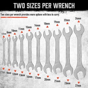 HORUSDY Thin Wrenches Set | Metric | 10-Piece | Including 5.5mm to 27mm | Bike Wrench Set | Thin Open End Wrench Set with Rolling Pouch