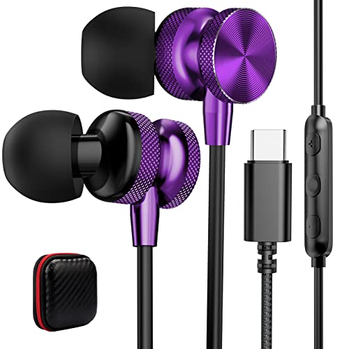 USB C Headphones for iPhone 15 Pro Max Google Pixel 8 7 7A 6 6A,Type C Earphones in Ear Wired Earbuds Headset Microphone for Samsung Galaxy S23 FE S22 Ultra S21 Z Flip 5 Fold Oneplus 11 iPad 10 Purple