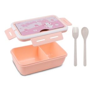 g-ahora versatile 2-compartment kitty bento boxes, kitty cat lunch box, leak-proof lunchbox bento box with utensil set for dining out, work, picnic(lbox mel-b)