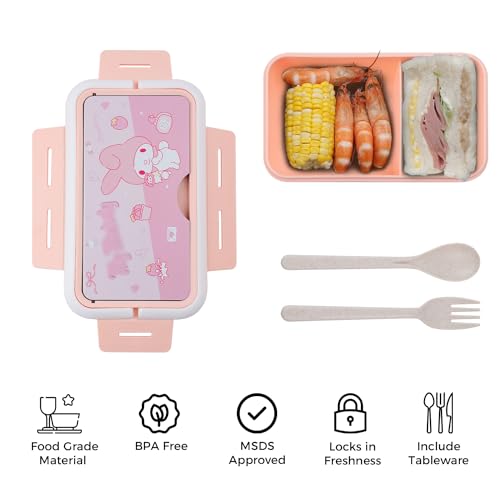 G-Ahora Versatile 2-Compartment Kitty Bento Boxes, Kitty Cat Lunch Box, Leak-Proof Lunchbox Bento Box with Utensil Set for Dining Out, Work, Picnic(LBOX Mel-B)