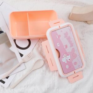 G-Ahora Versatile 2-Compartment Kitty Bento Boxes, Kitty Cat Lunch Box, Leak-Proof Lunchbox Bento Box with Utensil Set for Dining Out, Work, Picnic(LBOX Mel-B)