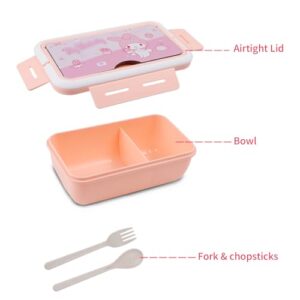 G-Ahora Versatile 2-Compartment Kitty Bento Boxes, Kitty Cat Lunch Box, Leak-Proof Lunchbox Bento Box with Utensil Set for Dining Out, Work, Picnic(LBOX Mel-B)