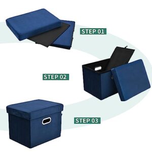 YITAHOME Foldable Storage Ottomans– Velvet Tufted Ottomans with Lid, Multipurpose Organizers for Bedroom, Living Room, Dorm or RV (Set of 2, Blue)