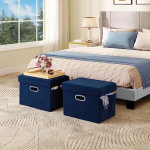 YITAHOME Foldable Storage Ottomans– Velvet Tufted Ottomans with Lid, Multipurpose Organizers for Bedroom, Living Room, Dorm or RV (Set of 2, Blue)