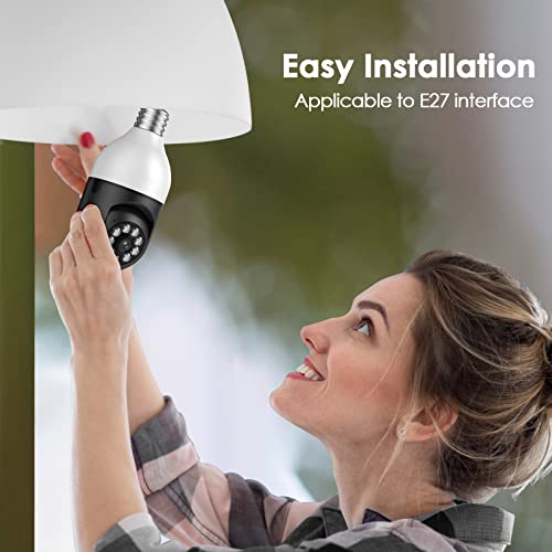 2.4GHz & 5GHz Light Bulb Security Camera Wi-Fi Outdoor, 360° Lightbulb Security Camera 1080P Wireless, Color Night Vision, Motion Detection, Compatible with Alexa/Google, E27/E26 Socket