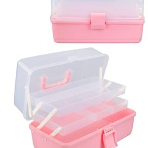 Beoccudo Pink Craft Box Art Box 3 Layers Plastic Portable Storage Box with Handle Nail Sewing Organizer Pink Tool Box Hair Supply Storage