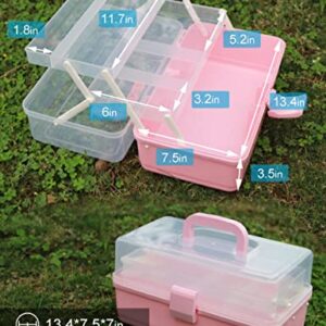 Beoccudo Pink Craft Box Art Box 3 Layers Plastic Portable Storage Box with Handle Nail Sewing Organizer Pink Tool Box Hair Supply Storage