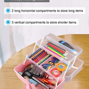 Beoccudo Pink Craft Box Art Box 3 Layers Plastic Portable Storage Box with Handle Nail Sewing Organizer Pink Tool Box Hair Supply Storage