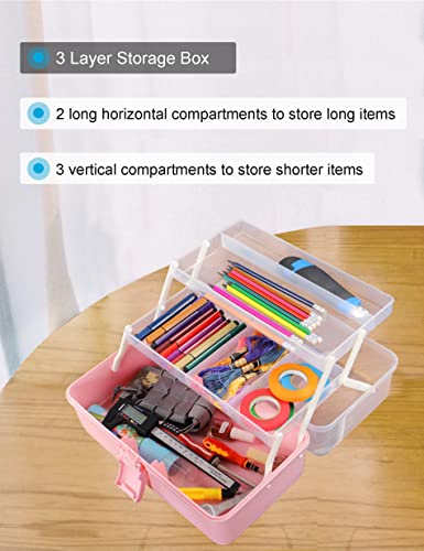 Beoccudo Pink Craft Box Art Box 3 Layers Plastic Portable Storage Box with Handle Nail Sewing Organizer Pink Tool Box Hair Supply Storage