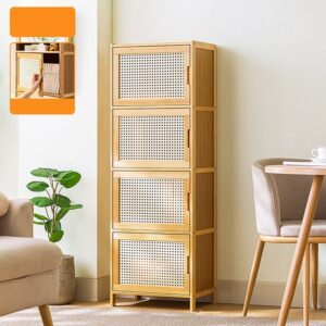craftthink tall storage cabinet, scandinavian accent cabinet with doors and straight legs rectangle kitchen pantry shelves for home office, (4 wicker & rattan doors, 17" l x 12.5" d x 49.5" h)