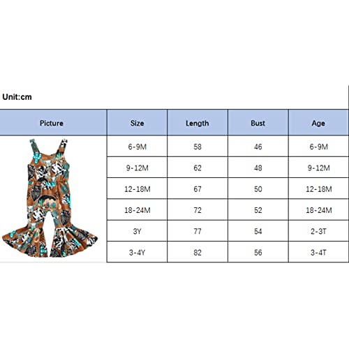 Sejardin Toddler Baby Girl Bell Bottoms Romper Western Cow Pattern Sleeveless Jumpsuit Overalls Infant Girl Summer Clothes (Brown Cow, 18-24 Months)