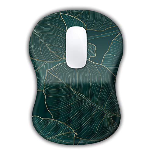 Ergonomic Mouse Pad with Wrist Rest Support,3D Massage Design Mousepad Relief Carpal Tunnel Pain, Entire Memory Foam Mouse Pad with Non-Slip PU Base, Wireless Mouse Pads,Green Leaves