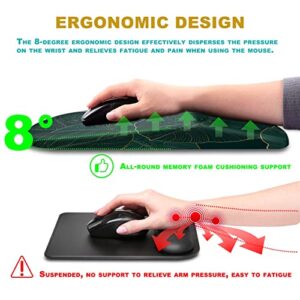 Ergonomic Mouse Pad with Wrist Rest Support,3D Massage Design Mousepad Relief Carpal Tunnel Pain, Entire Memory Foam Mouse Pad with Non-Slip PU Base, Wireless Mouse Pads,Green Leaves