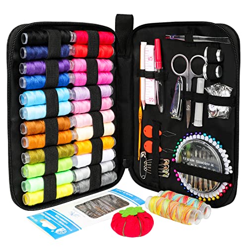 Fshyos 26 Color Sewing Kit for Adults 128 Sewing Supplies and Accessories Kids Portable Sewing Threads Needle Kit Travel Sewing Kit for Beginners Scissors Nail Clippers Thimble for Emergency Repairs