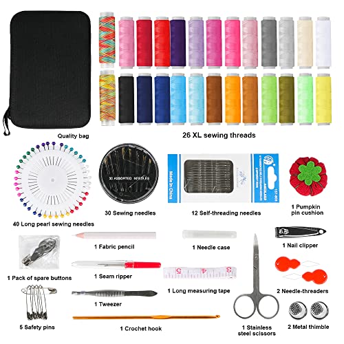 Fshyos 26 Color Sewing Kit for Adults 128 Sewing Supplies and Accessories Kids Portable Sewing Threads Needle Kit Travel Sewing Kit for Beginners Scissors Nail Clippers Thimble for Emergency Repairs