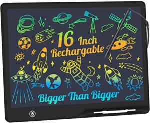 lcd writing tablet,16 inch colorful screen rechargeable doodle board toddler educational toys for 3 4 5 6 years old boys girls reusable portable drawing tablet christmas toys gifts for kids (black)