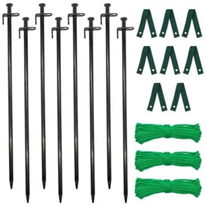 heavy duty tree stakes, 8 pcs 15.8" tree stake kit, tree supports for leaning tree for hurricane protection. include 8 pcs 15.8" steel tree stakes, 8 pcs 15.8" tree straps 98.4 ft rope