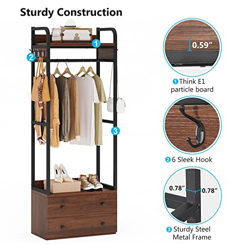 Tribesigns Freestanding Closet Organizer Small Clothes Rack Coat Rack with Drawers and Shelves, Heavy Duty Small Garment Rack Industrial Hall Tree for Hallway, Entryway, Bedroom